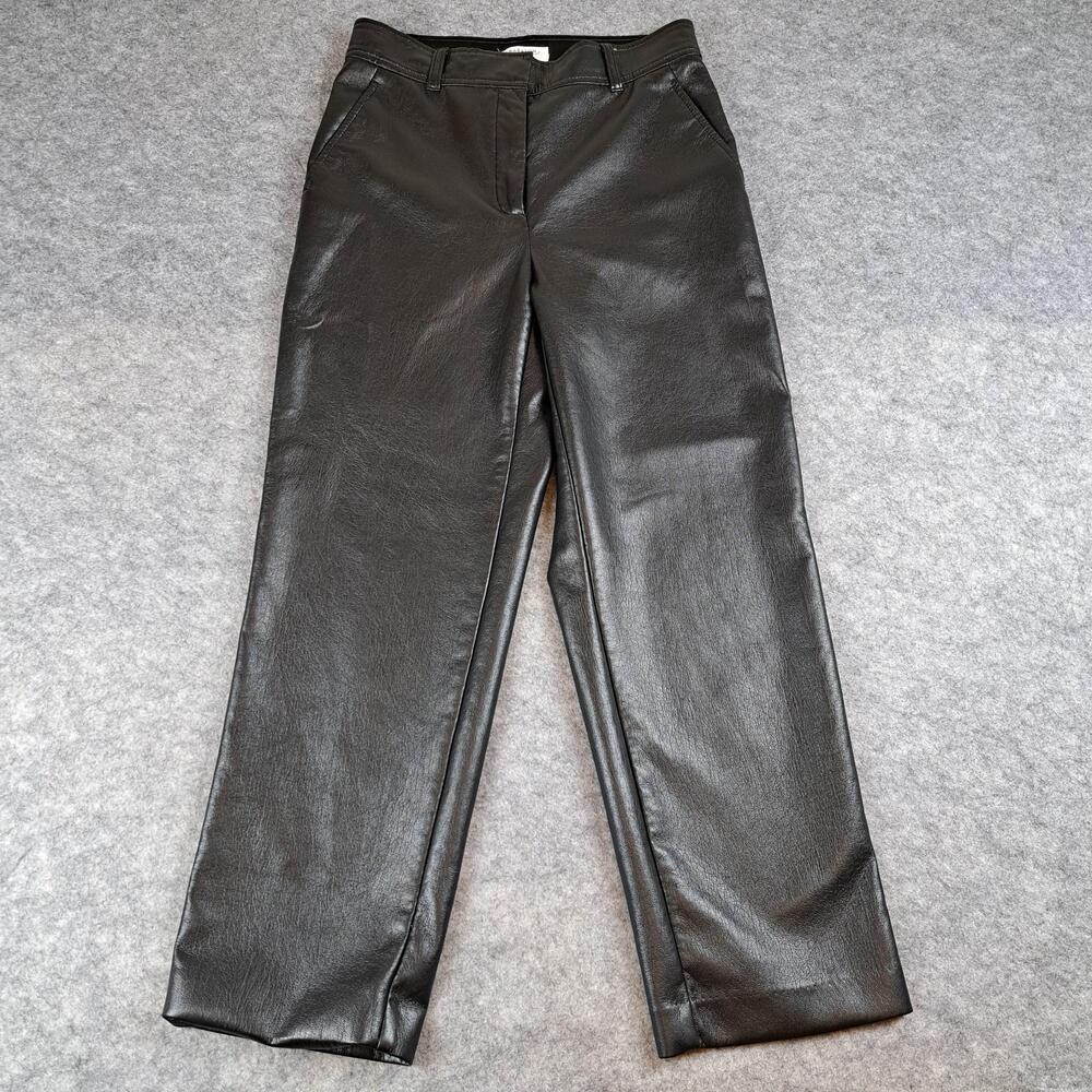 Babaton Pants Womens 6 Black Faux Leather Vegan Straight Leg Aritzia Crop Career